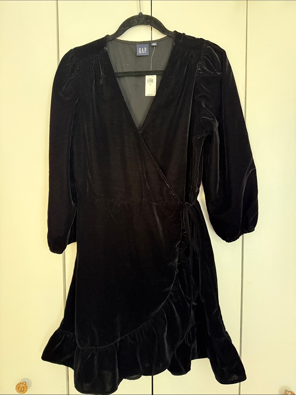 NWT GAP Black Velvet Wrap Mini Dress